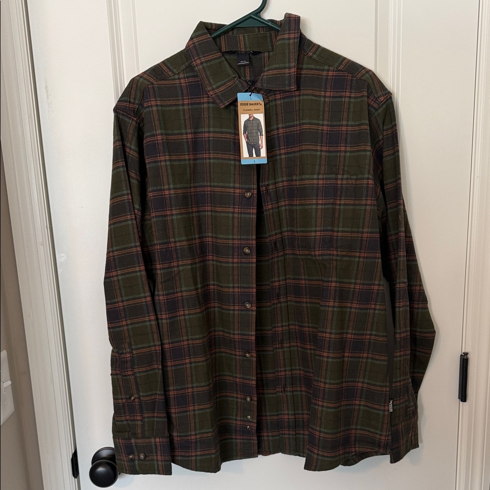 Eddie Bauer Olive and Red Plaid Shirt